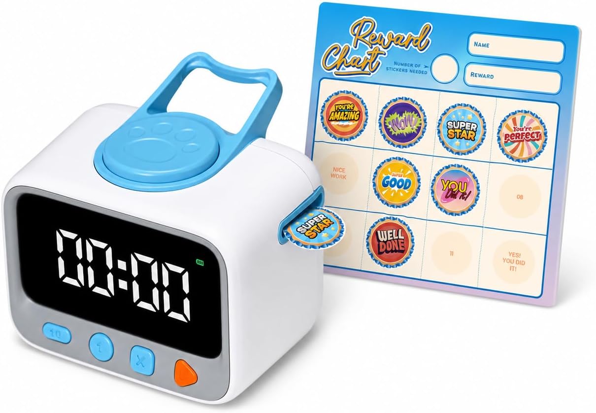 Sticker Timer Visual Countdown Timer with 200 Medal Reward Stickers for Kids Rewards, Rechargeable Digital Timer for ADHD Focus, Classroom & Homeschool Tool
