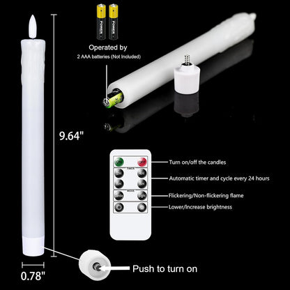 GenSwin Flameless Ivory Taper Candles Flickering with 10-Key Remote, Battery Operated Led Warm 3D Wick Light Window Candles Real Wax Pack of 6, Christmas Home Wedding Decor(0.78 X 9.64 Inch)