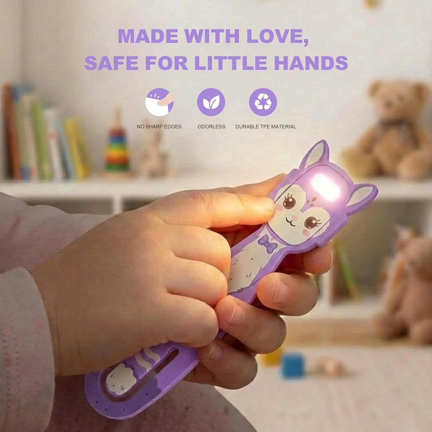 Rechargeable Kids Book Light, Cute Bookmark Reading Light for Kids, Dimmable Portable LED Book Light for Reading in Bed, Eye-Caring Bedtime Reading Lamp for Children & Travel, Black