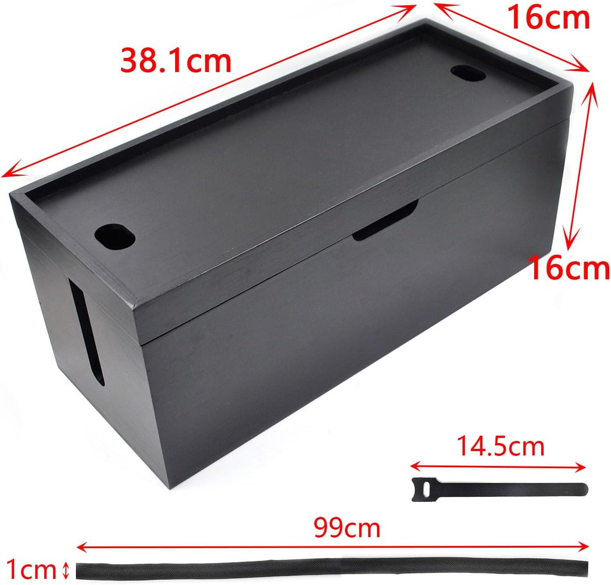 15 Inch Bamboo Large Cable Management Box, Black Cord Organizer