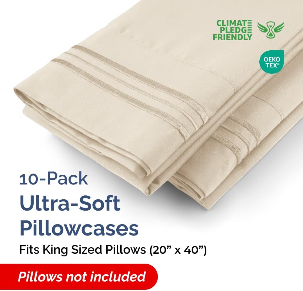 Standard Pillow Cases Set of 10 - Ultra Soft Hotel Quality Pillowcase Covers - Comfy, Cozy & Wrinkle Free - Shrink, Stain and Fade Resistant - Machine Washable Pillow Protectors - 10 Pcs Set - White - Colors A