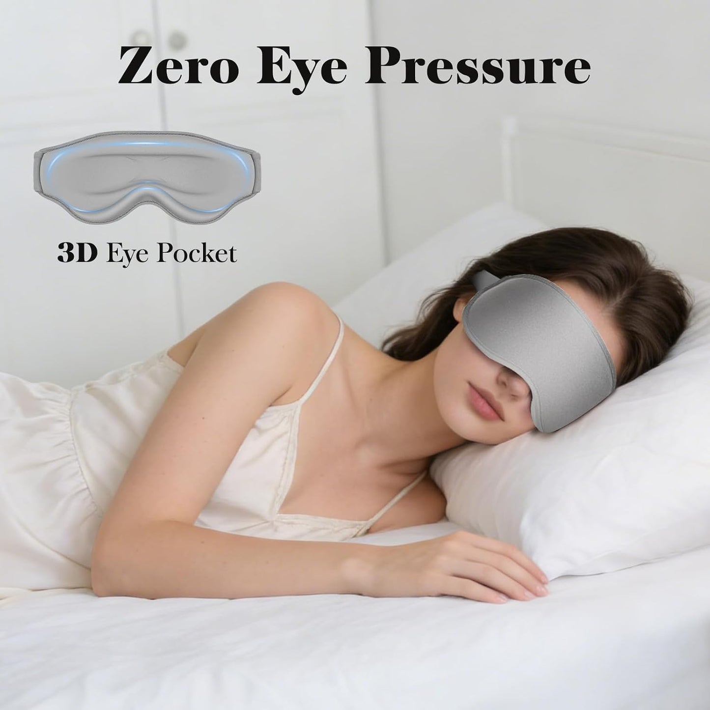 Fygrip 3D Eye Mask Sleep Mask for Men & Women, 100% Pressure-Free & Light Block-Out Eye Mask for Sleep with Easy Adjustable Strap, Night Eye Cover for Travel, Black