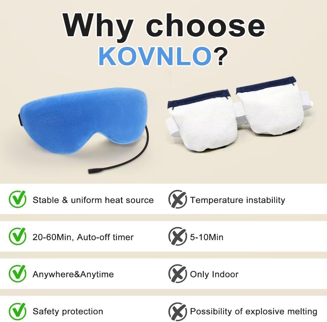 KOVNLO Heated Eye Mask, Washable USB Electric Moist Heat Warm Compress for Eyes, Eye mask with Flaxseed for Dry Eyes, Blepharitis, Chalazion, MGD, Stye Eye Treatment