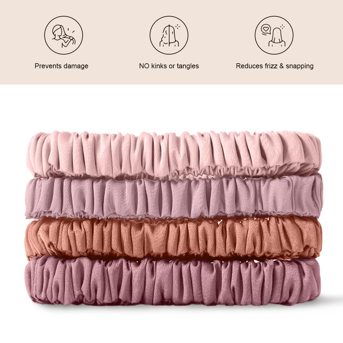 Mulberry Silk Scrunchies 4 Pack - Non Slip, Black Small Thin Silk Scrunchies for Women, Sleepy Ties for Thick Hair