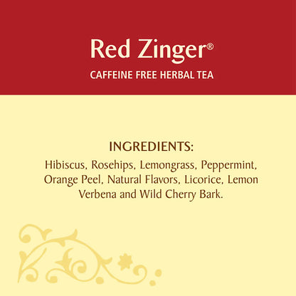 Celestial Seasonings Hibiscus Tea, Red Zinger Herbal Tea, Caffeine Free, 20 Tea Bags (Pack of 6)