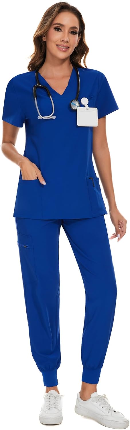 COZYFIT Scrubs for Women Set - Stretch V-Neck Scrub Top & Jogger Pant with 8 Pockets COZY SCRUBS - Colors A