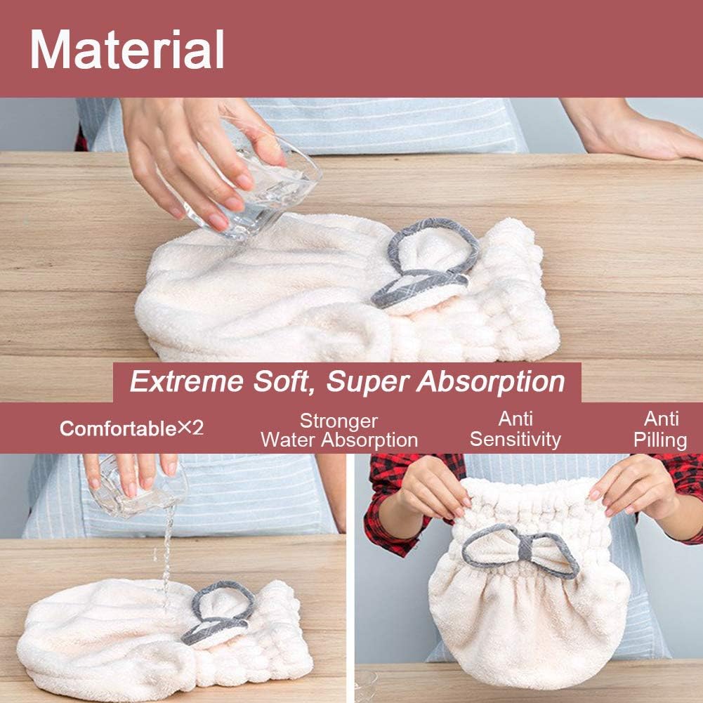 Jseng 2PC Microfiber Hair Drying Caps, Extrame Soft & Ultra Absorbent, Fast Drying Hair Turban Wrap Towels Shower Cap for Girls and Women