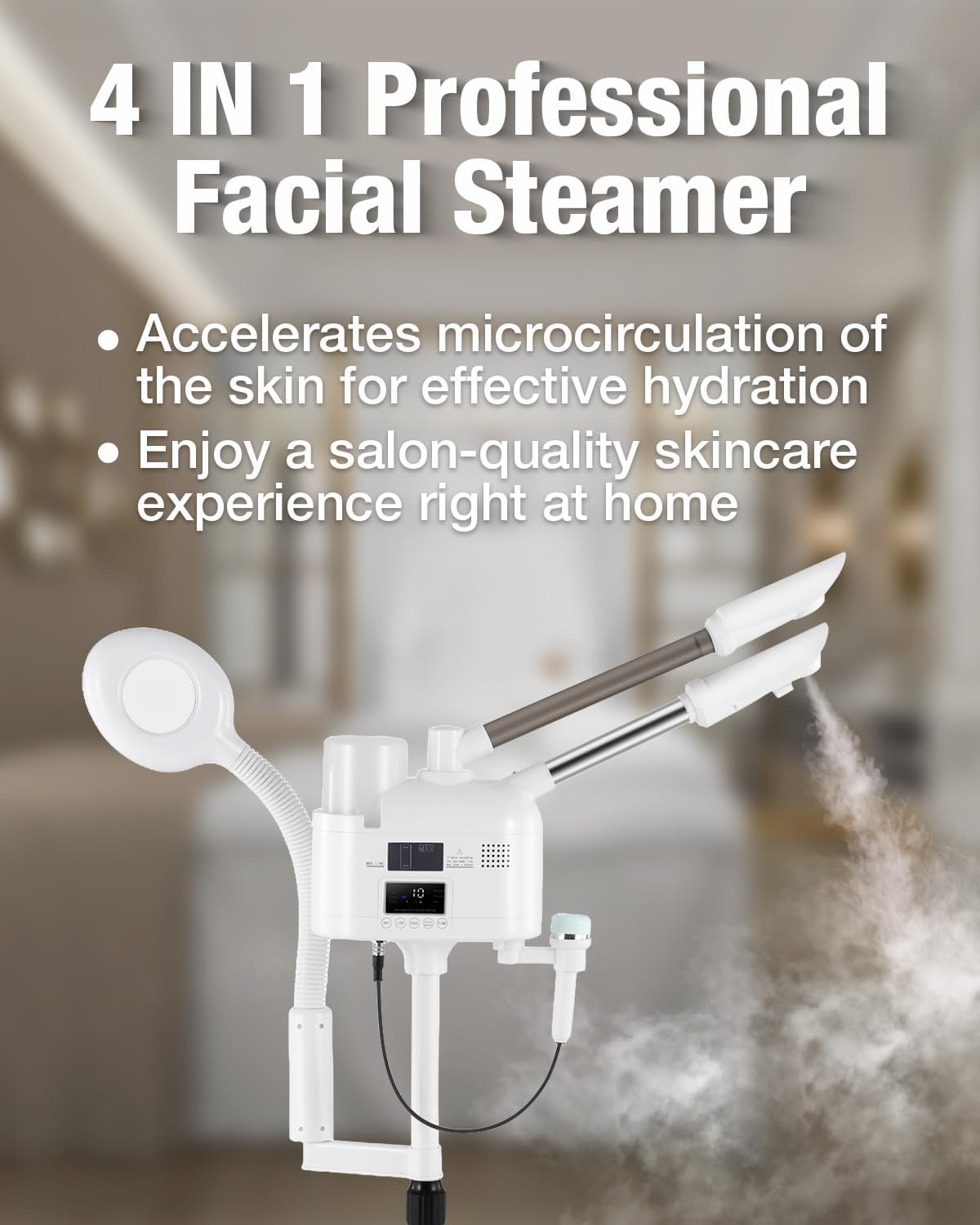 Professional Facial Steamer 3 in 1 Steamer for Face with Hot & Cold Nozzle 5X LED Magnifying Lamp Facial Steamer for Esthetician Beauty Face Equipment Use at Home or Salon