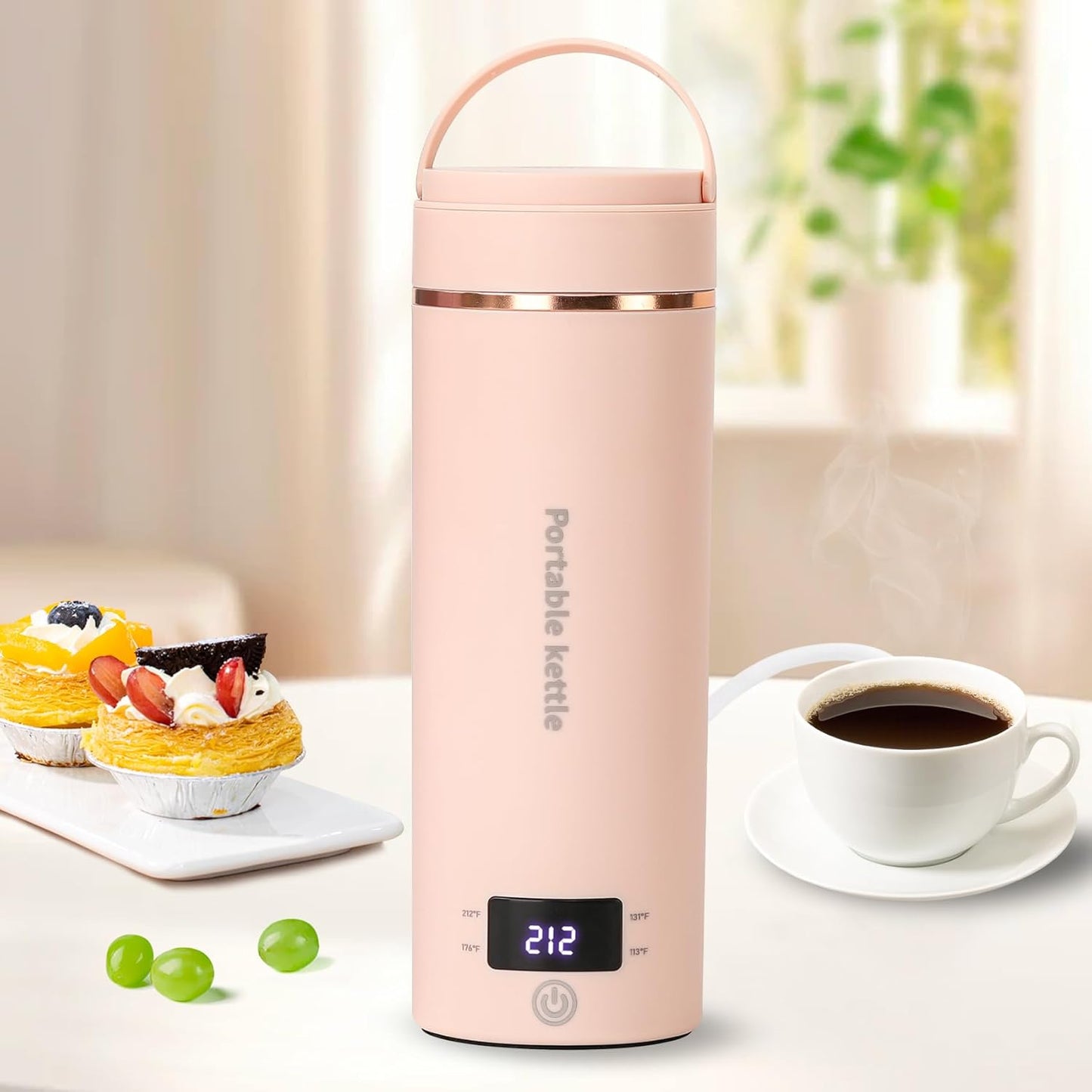 Travel Electric Kettle Portable Mini Kettle,Small Hot Water Boiler with 4 Temperature Settings,304 Stainless Steel,Fast Boiling Water with Auto Shut-Off and Boil Dry Protection,400ml (Beige, 400ML)