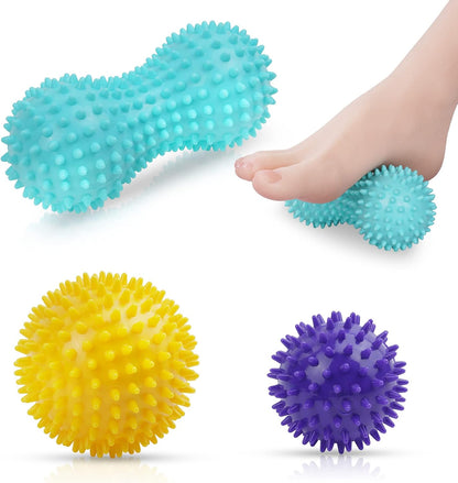 URAQT Spiky Massage Ball Set, 2 Pack Physical Therapy Massage Balls, Hard Lacrosse Ball & Spiky Massage Ball for Myofascial Release and Trigger Point Deep Tissue Massage (Blue)