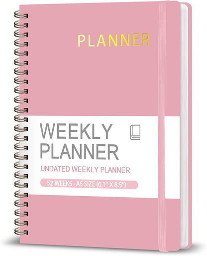Undated Weekly Planner, Weekly To Do List Notebook, A5 Daily Planner | Office School Supplies, Spiral Binding, Inner Pocket, Goal, Organizer, Habit Tracker