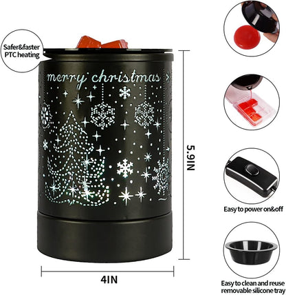 Enaroma Fragrance Wax Melts Warmer with 7 Colors LED Changing Light Classic Black Forest Design Scent Oil Candle Warmer for Home Black Forest