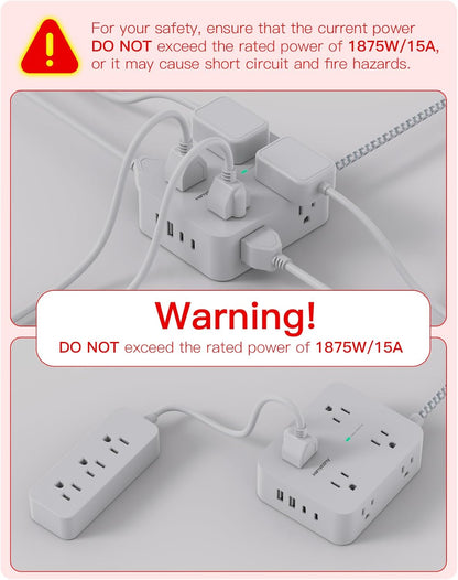 HANYCONY Surge Protector Power Strip, 1080J, 5 Ft Braided Extension Cord