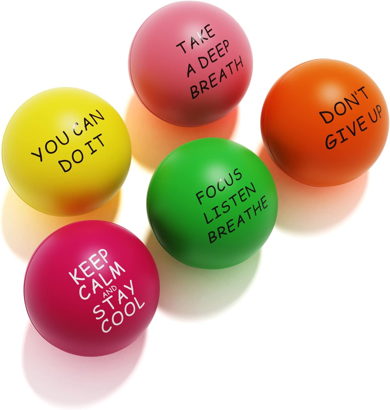 Lumarice Stress Balls (5 Pack) for Kids and Adults - Stress Relief Balls with Motivational Quetos - Hand Exercise Balls to Relieve Anxiety and Stress