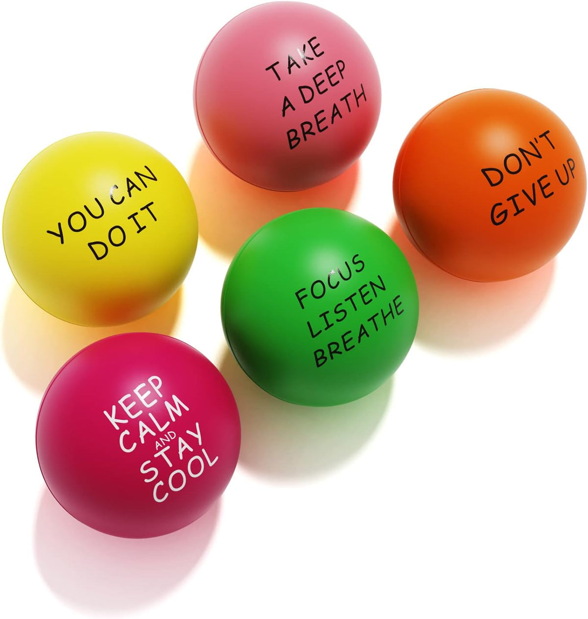 Lumarice Stress Balls (5 Pack) for Kids and Adults - Stress Relief Balls with Motivational Quetos - Hand Exercise Balls to Relieve Anxiety and Stress