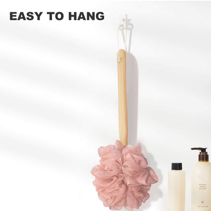 Back Scrubber for Shower & Body, Long Handle Bath Brush with Loofah Sponge, Exfoliating Shower Brush for Men and Women