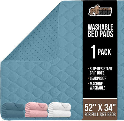 GORILLA GRIP Washable Underpads, Waterproof Reusable Heavy Absorbency Incontinence Bed Pads, Leak Proof Toddler Mattress Pad, 52x34 Slip Resistant Protector for Bedwetting, Adults and Kids, White