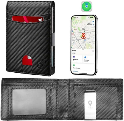Smart Tracker Wallet for Men,Compatible with Android and Ios, Mens Wallet GPS Tracker Card Holder With Men Gift for Christmas. (Carbon Black) (iOS & Android)
