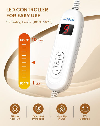 RENPHO Electric Heating Pad for Back with 10 Heat Levels