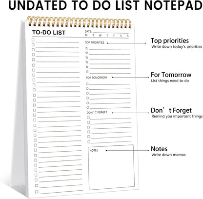 to Do List Notepad, Undated Daily Planner, 120 Pages, 6.7 x 9.8 in | 100 GSM FSC Paper, Plastic Cover, Spiral Bound, Tear-Off Pages, Task Checklist Layout For Home Office School Supplies