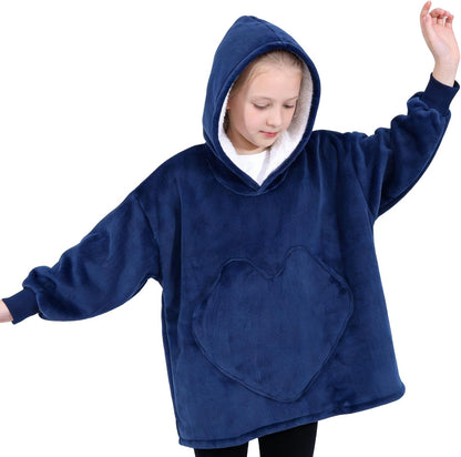Kids Wearable Blanket Hoodie Cozy Fleece Blanket Sweatshirt Gift for Boys and Girls with Plush Hood Giant Pocket