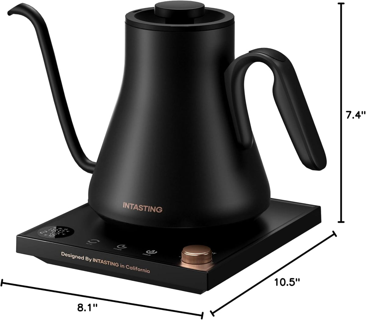 INTASTING Electric Kettle, Gooseneck Electric Kettle, ±1℉ Precise Temperature Control, Stainless Steel Interior, Quick Heating for Pour Over Coffee, Tea & Boiling Water, 0.9L (Black)