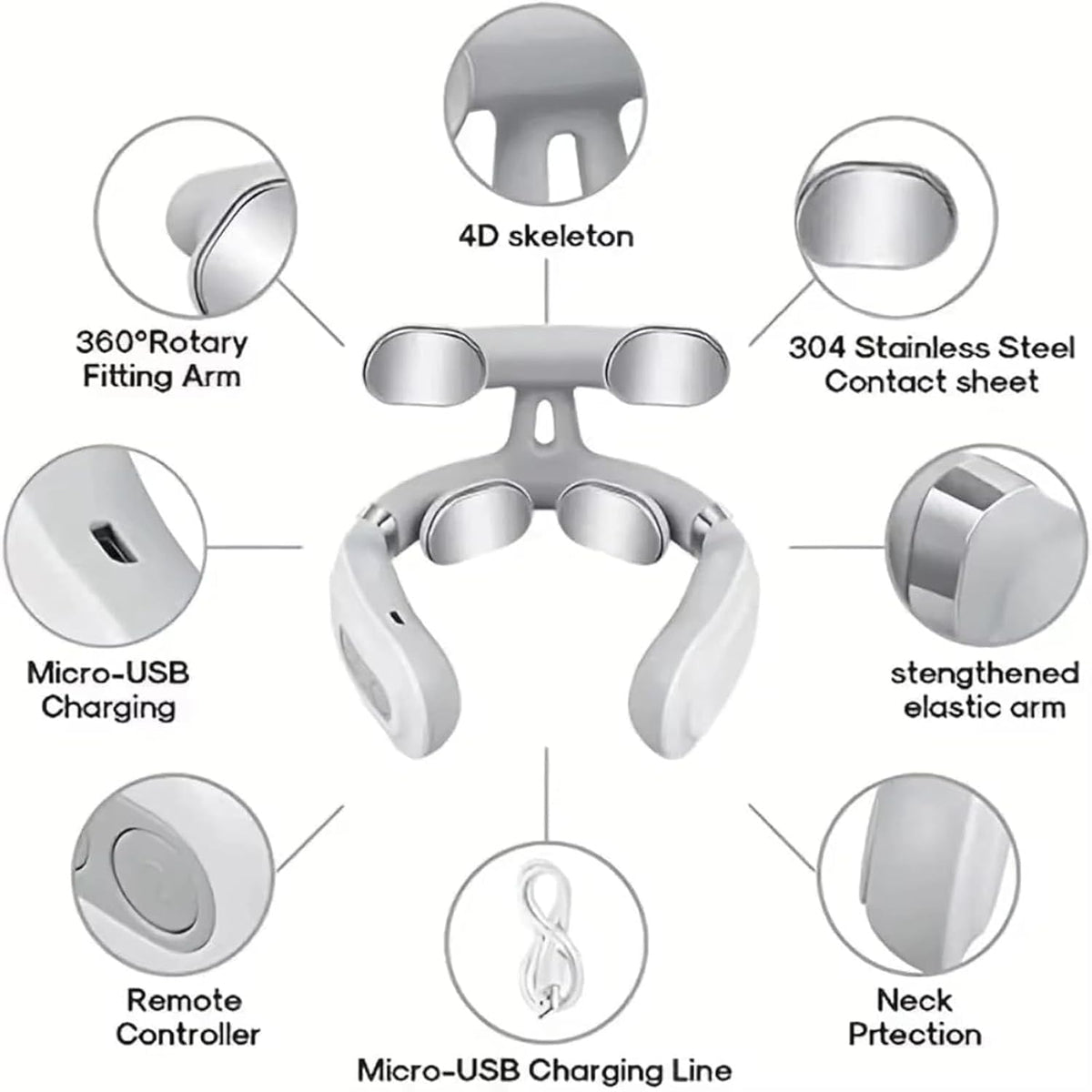 Ayland Vitality Magic Pro 2.0 Neck Massager, Portable Neck Relaxation Device, 4-Head Portable Neck Massage with 6 Vibration Modes & 15 Intensity Levels, Ergonomic Design Promote Muscle Relaxation