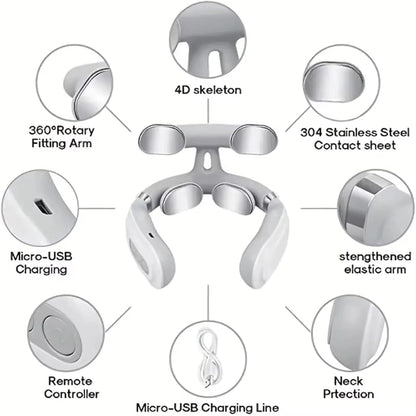 Ayland Vitality Magic Pro 2.0 Neck Massager, Portable Neck Relaxation Device, 4-Head Portable Neck Massage with 6 Vibration Modes & 15 Intensity Levels, Ergonomic Design Promote Muscle Relaxation
