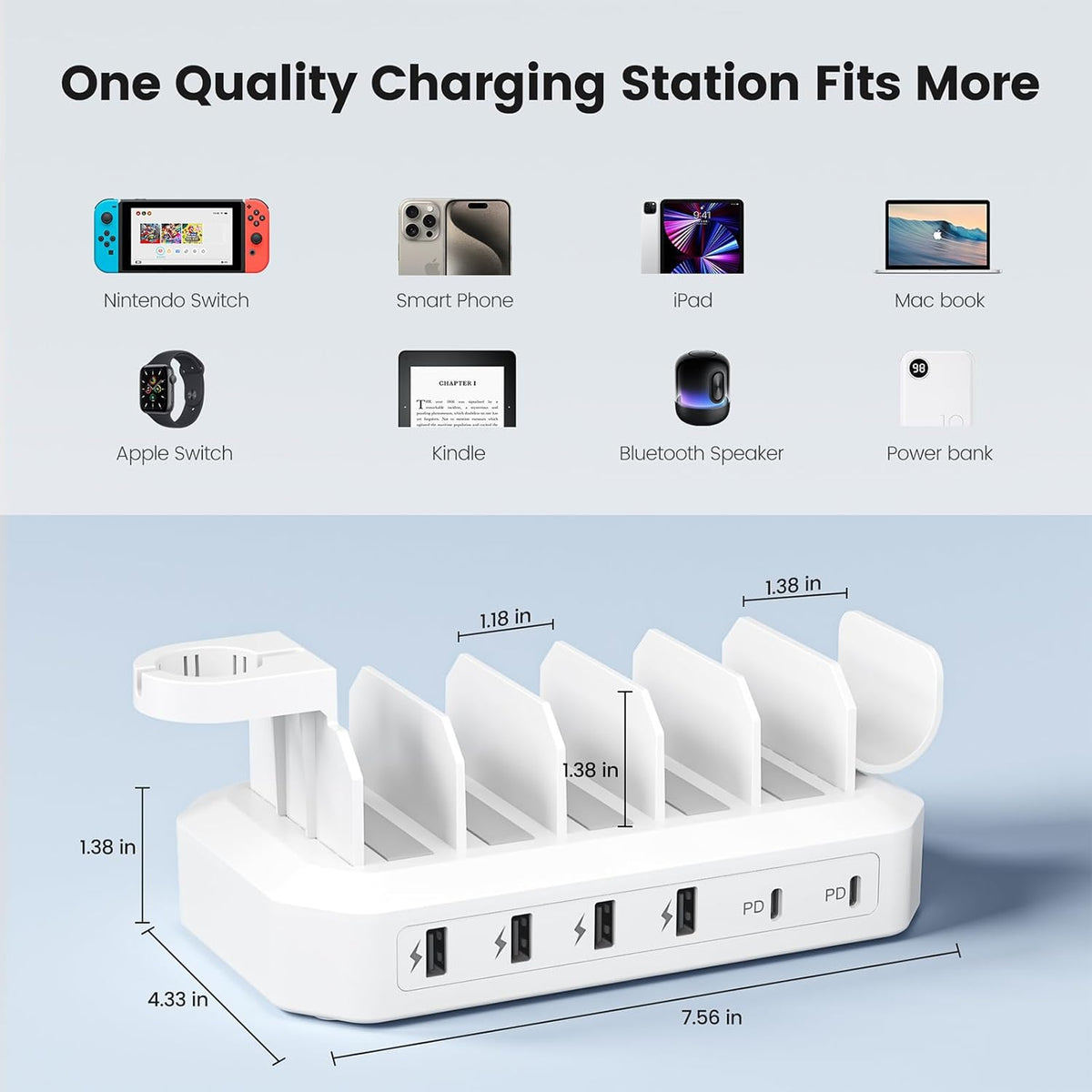95W USB Charging Station for Multiple Devices 6-Port Charger Organizer Dock