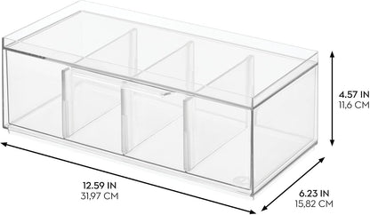 iDesign XL Tea Bag Organizer, Clear, 4-Section | For Counter, Storage Drawer for Cabinet