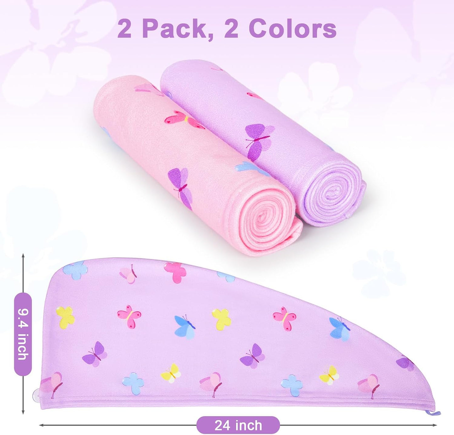 Unicorn Castle Microfiber Hair Towel for Kids 2Pack Hair Wrap Towels Absorbent Hair Drying Towel Wrap Hair Turbans for Curly Thick Hair, Pink White Strawberry