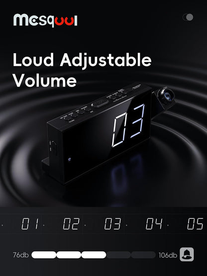 Digital Projection Alarm Clocks for Bedrooms - Large LED Display, 180° Rotatable Projector, 5-Level Dimmer,USB Charger,Battery Backup,Loud Dual Alarms for Kids Elderly,Heavy Sleepers,Snooze,12/24H,DST