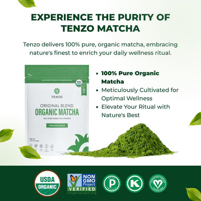 Tenzo Matcha Green Tea Powder, Organic Cafe Sweetened Matcha Latte Green Tea Powder, Ceremonial Barista Crafted Mix - Authentically Japanese - Matcha Latte Mix (35.27 Ounce)