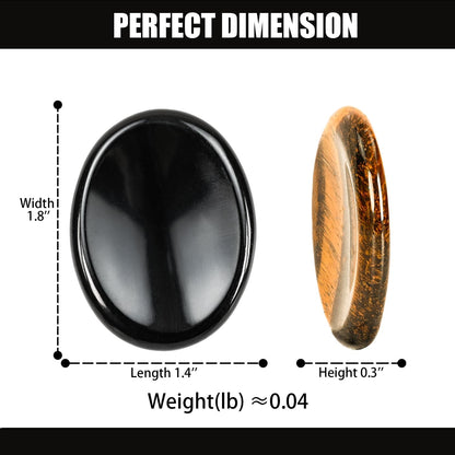 WHAL&YUNE Tiger Eye Obsidian Thumb Worry Stone for Anxiety, Healing Crystals Natural Oval Gemstone Meditation Reiki Balancing Accessories Gift for Stressed People- 1.8 inches