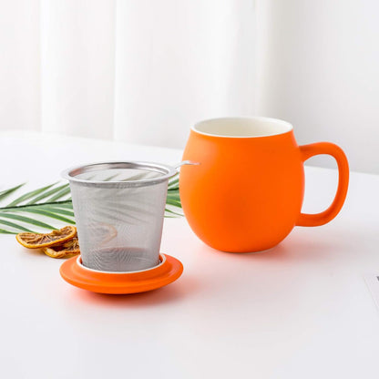 Yundu 12 OZ Matte Green Ceramics Teacup with Infuser and Lid, Mug with Lid for Steeping - Stainless Steel Infuser for Loose Leaf Tea, Home Office Gift for Tea Lovers