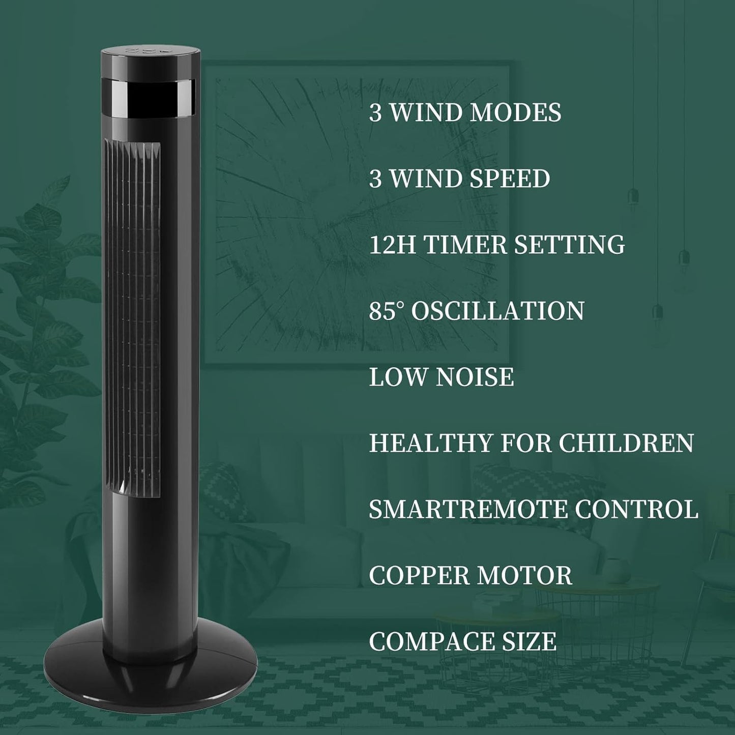 Antarctic Star Tower Fan 85°Oscillating Fan Quiet Cooling 12H Timer Remote Control Bladeless Electric 3 Speeds Wind 3 Modes, 42INCH, PINK