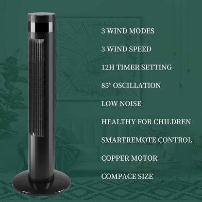 Antarctic Star Tower Fan 85°Oscillating Fan Quiet Cooling 12H Timer Remote Control Bladeless Electric 3 Speeds Wind 3 Modes, 42INCH, PINK