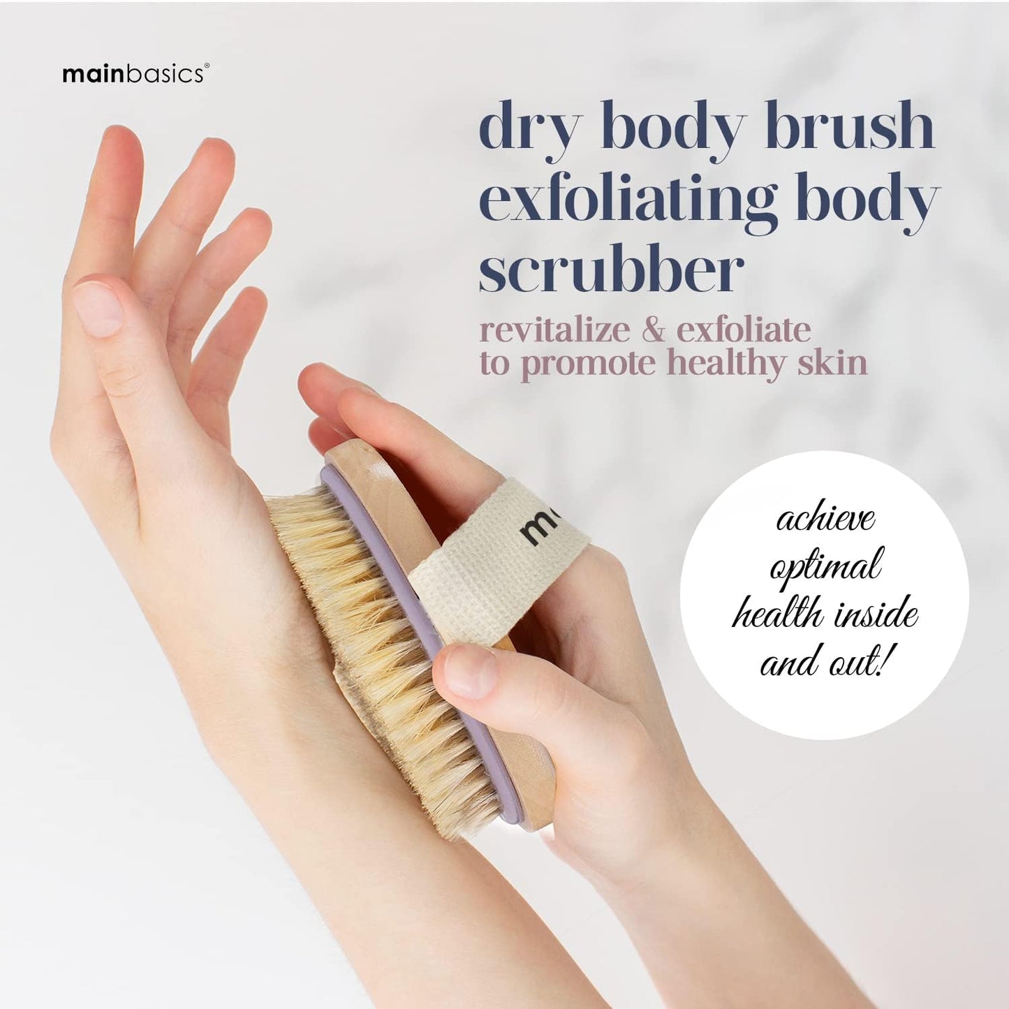 MainBasics Dry Brushing Body Brush for Lymphatic Drainage, Dry Skin, Cellulite, Blood Circulation with Exfoliating Natural Bristles and Massage Nodes for Flawless Skin