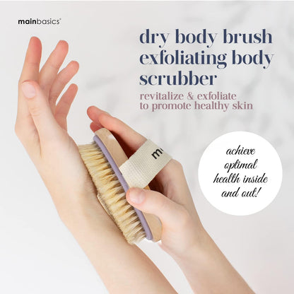 MainBasics Dry Brushing Body Brush for Lymphatic Drainage, Dry Skin, Cellulite, Blood Circulation with Exfoliating Natural Bristles and Massage Nodes for Flawless Skin