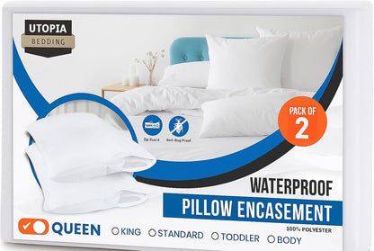 Set of 4 Pillow Protectors with Zipper Standard Size, Bed Bug and Dust Mite Proof Pillow Covers, Ultra Soft Pillow Encasements, Moisture Wicking and Waterproof Pillow Cases by Utopia Bedding (White)