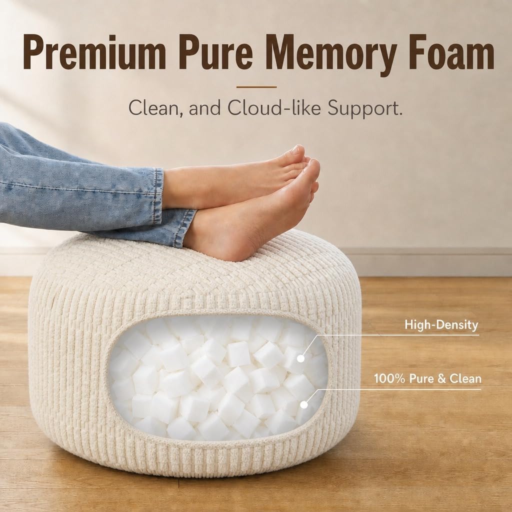 Stuffed Pouf Ottoman Soft Touch Poufs with Foam Chunk Filling Furry and Fluffy Detachable Pouf Foot Stool Storage Ottoman Floor Poufs Foot Rest for Living Room (Caramel, Round)