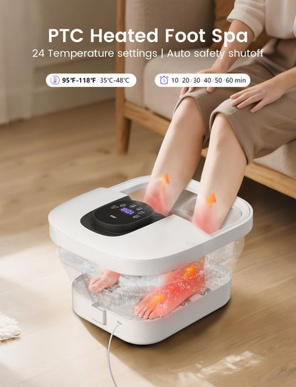 RIKE Collapsible Foot Spa with Fast PTC Heating and Massage, 14 Temp Control Precise Heated Foot Bath, Smart Digital Touch Screen & Ambient Light, Space-Saving Design,Ideal Gift for Parents & Her