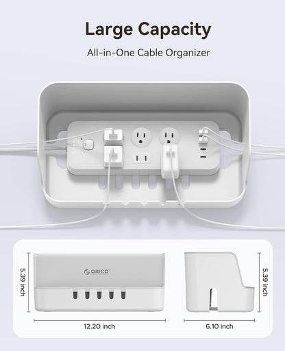 ORICO Cable Management Box with Phone Stand Lid, Large Cord Organizer Case for Hiding Power Strips & Surge Protectors, Heat Dissipation Desktop Wire Hider for Home, Office, School - PB02