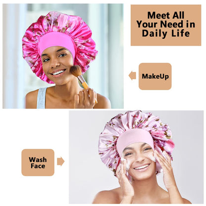 3PCS Extra Large Satin Bonnets for Sleeping, Hair Bonnets for Black Women Braids Curly Hair, C