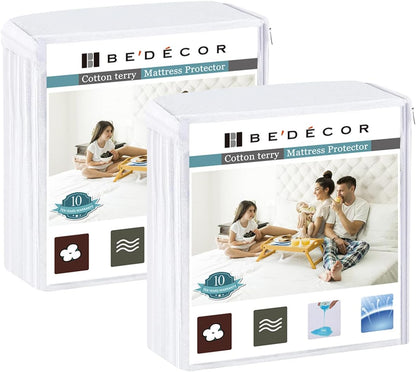Bedecor Queen Waterproof Mattress Protector, Pee Proof Cotton Terry Cover | Noiseless, Soft Cotton Terry, Breathable, Fitted Elastic Deep Pocket 9-18 in, Washable, for Incontinence, Kids, Pets, Elderly