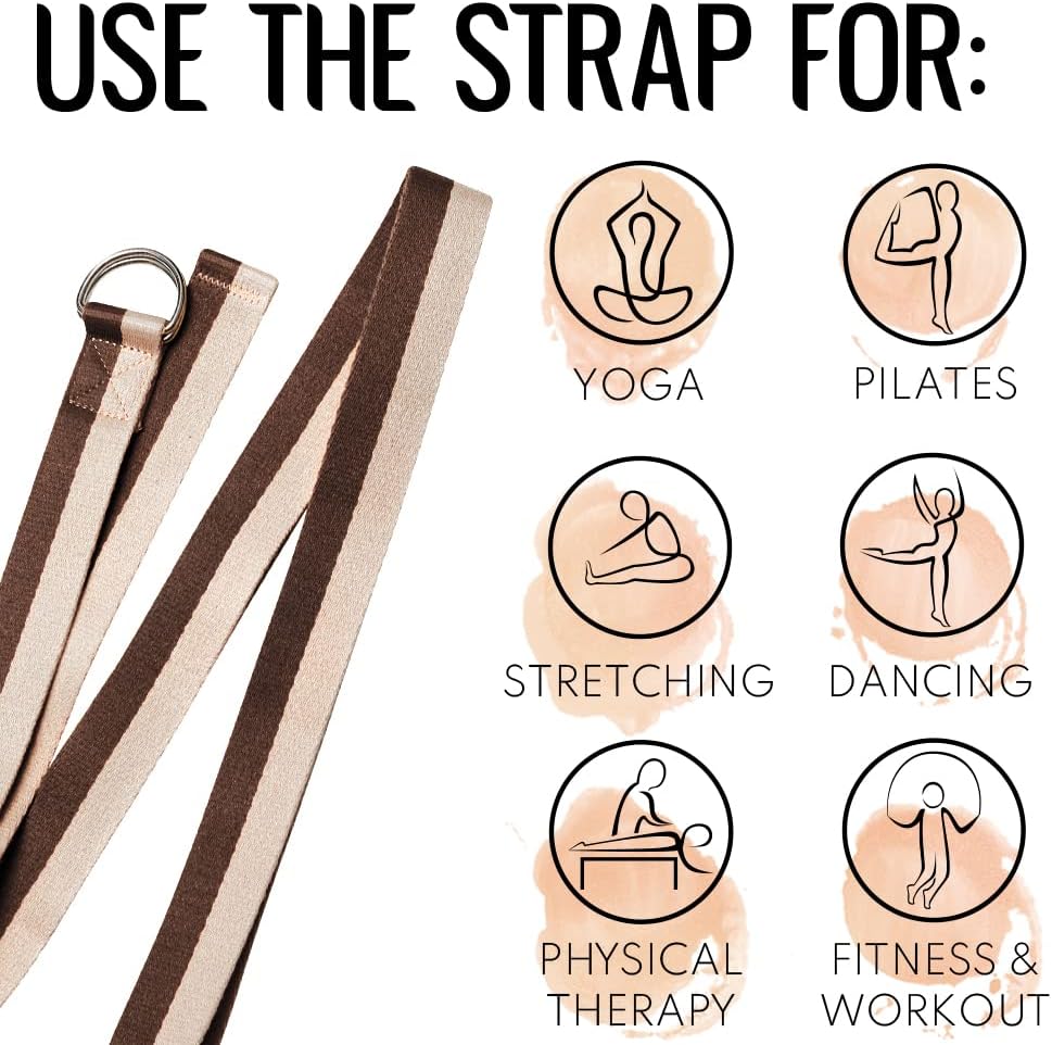 TECEUM 2 IN 1 Yoga & Mat Strap for Stretching – Cotton – 6/8/10 ft