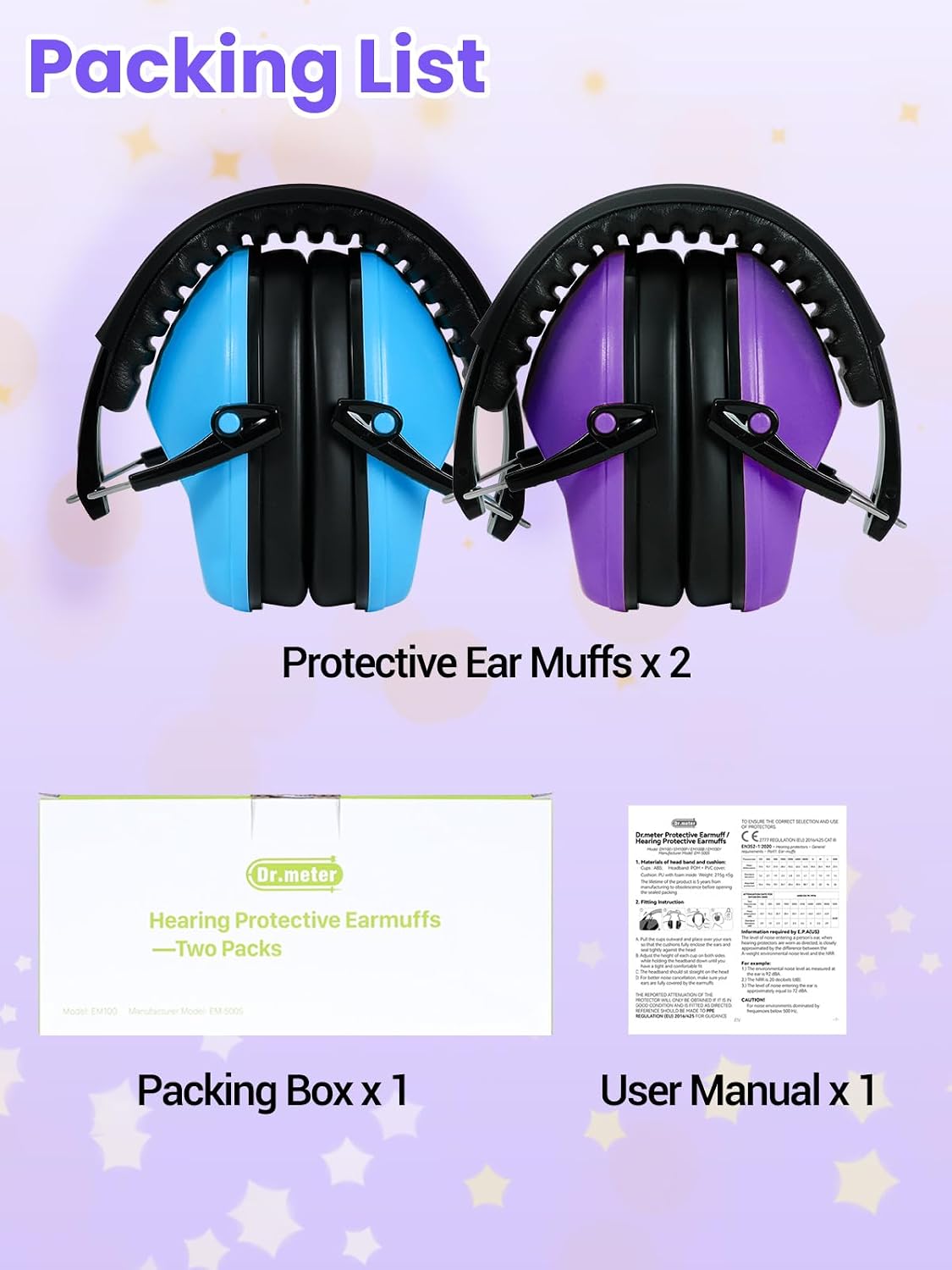 Dr.meter Ear Muffs for Noise Reduction: 27.4SNR Noise Cancelling Headphones for Kids Adults, EM100 Adjustable Hearing Protection Earmuffs for Monster Jam, Autism Sensory, Concerts, Fireworks- 3PACK