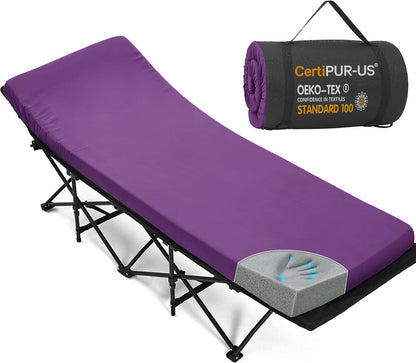 CYMULA Camping Cot Pad 2 Inch Memory Foam, Camping Pad for Folding Cot and Foldable Cot, Portable Roll Up Camp Gear for Car Camping Travel Tent, Non-Slip Waterproof Bottom, Removable Cover, Pad Only