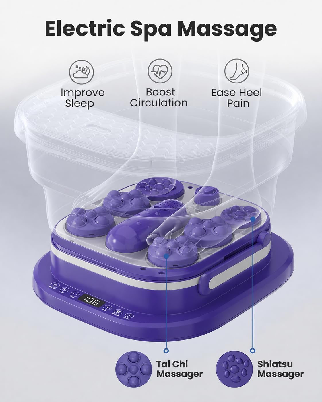 Puboo Collapsible Foot Spa Bath Massager with Heat, Precise Temp Control