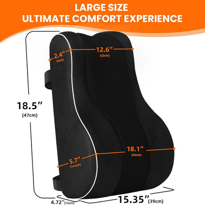 CloudBliss Ergonomic Lumbar Support Pillow – Memory Foam for Lower Back Pain Relief, Adjustable Straps & Mesh Cover for Office, Gaming, Car Seat & Home Essentials (Black)
